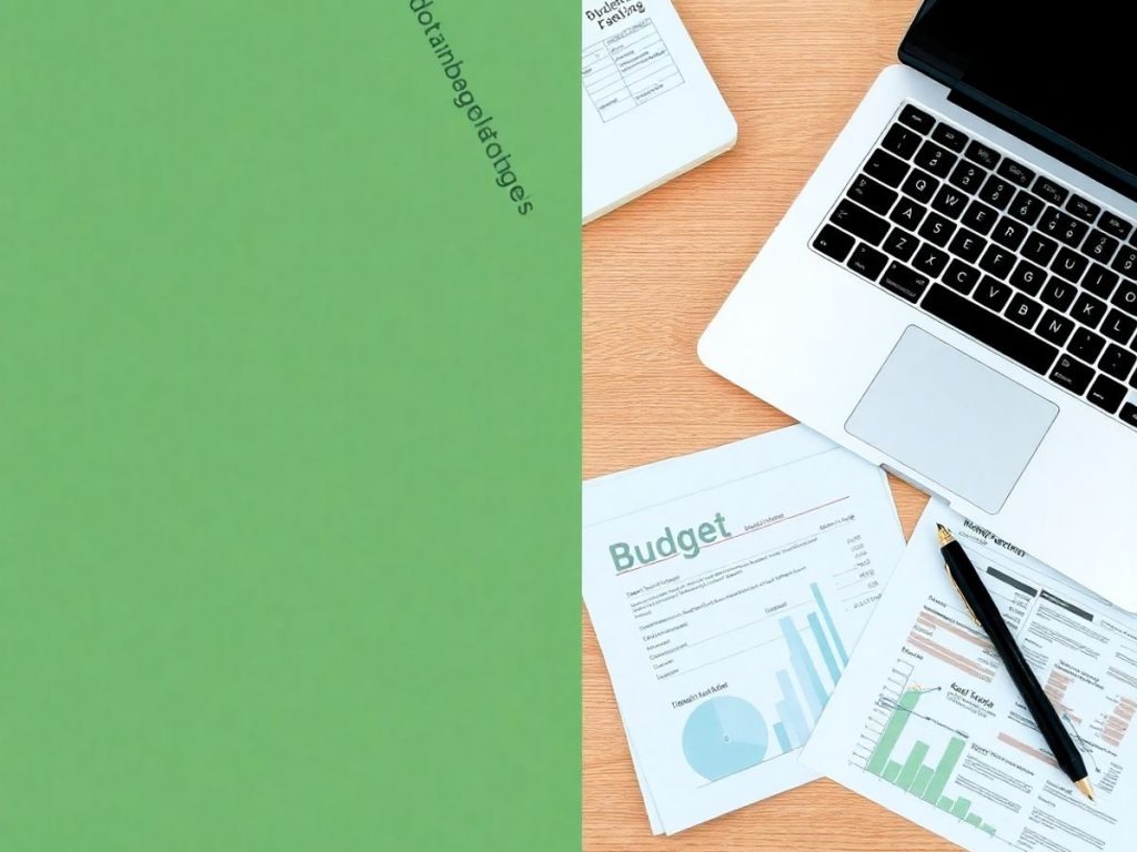 Birou profesionist cu laptop și documente financiare.